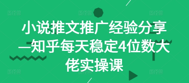 小说推文推广经验分享—知乎每天稳定4位数大佬实操课-快赚
