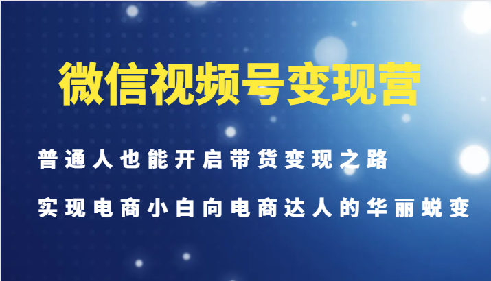 微信视频号变现营-普通人也能开启带货变现之路，实现电商小白向电商达人的华丽蜕变-快赚
