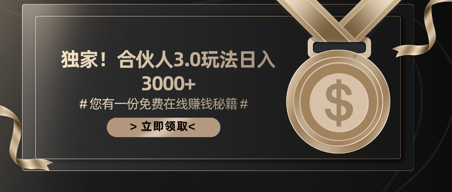 游戏合伙人3.0，日入3000+，无限扩大的蓝海项目-快赚