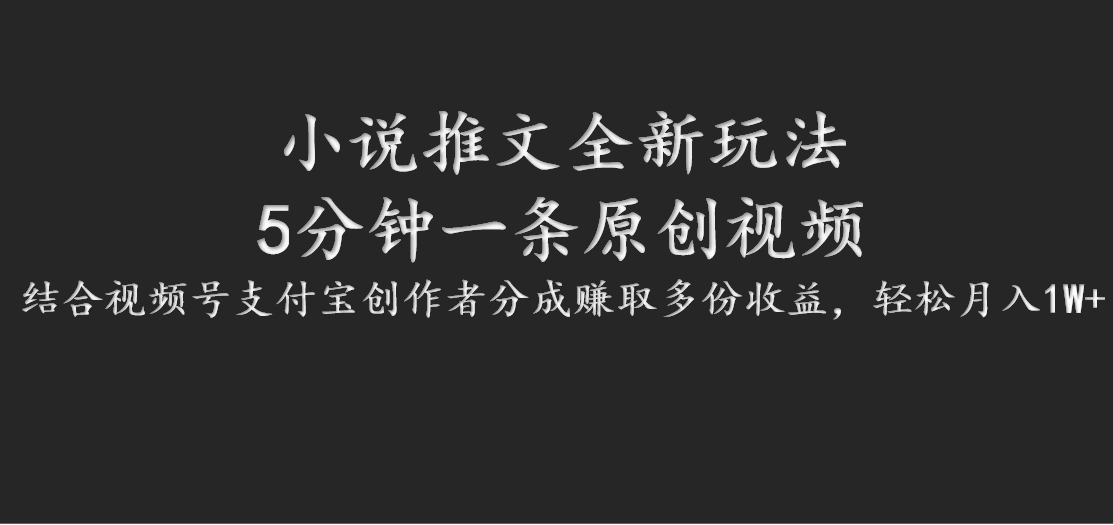 小说推文全新玩法，5分钟一条原创视频，结合视频号支付宝创作者分成赚取多份收益-快赚