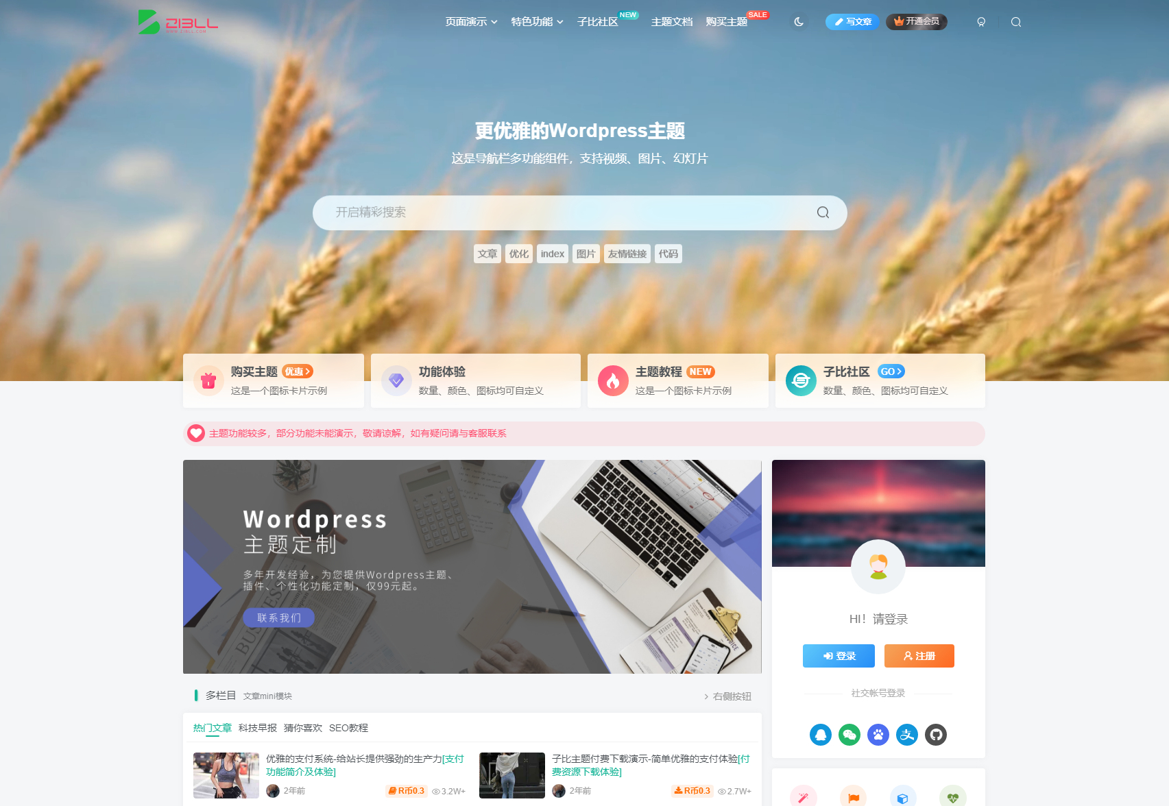 Zibll子比主题V7.3纯版打包版本-快赚