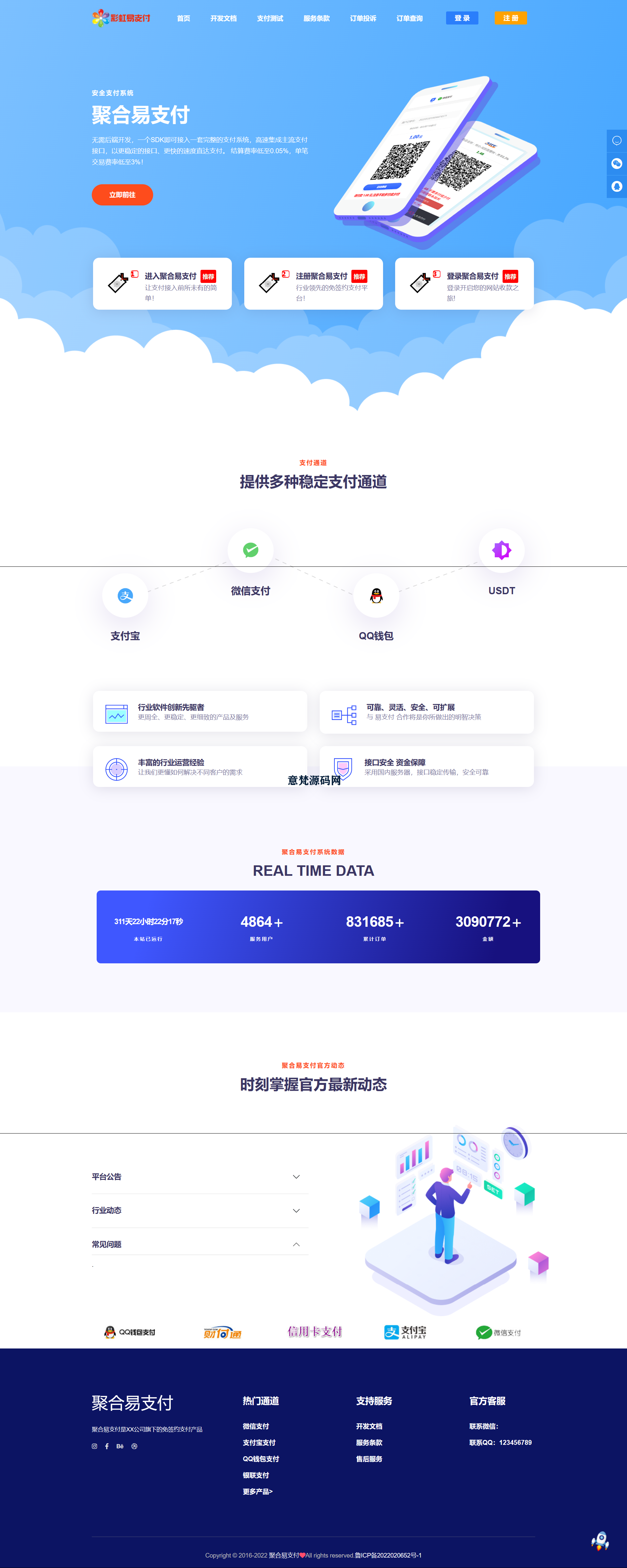 彩虹易支付源码最新版免授权2.0版本前台模板美化+前台用户中心美化版-快赚